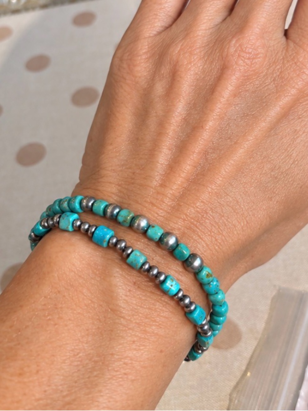 Turquoise and Silver Beaded Bracelet size 6